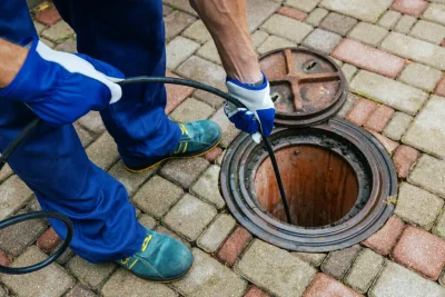 Plumber cleaning an outdoor sewer drain in Los Altos